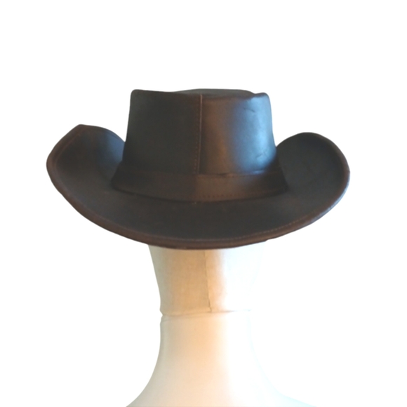 Vintage Brown Leather Cowboy Hat size Small - Picture 3 of 13
